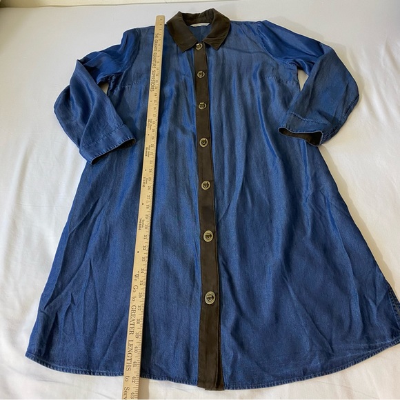 Soft Surroundings Icon Collection Urbina Dress Size Large Blue with Brown Trim - Picture 6 of 7